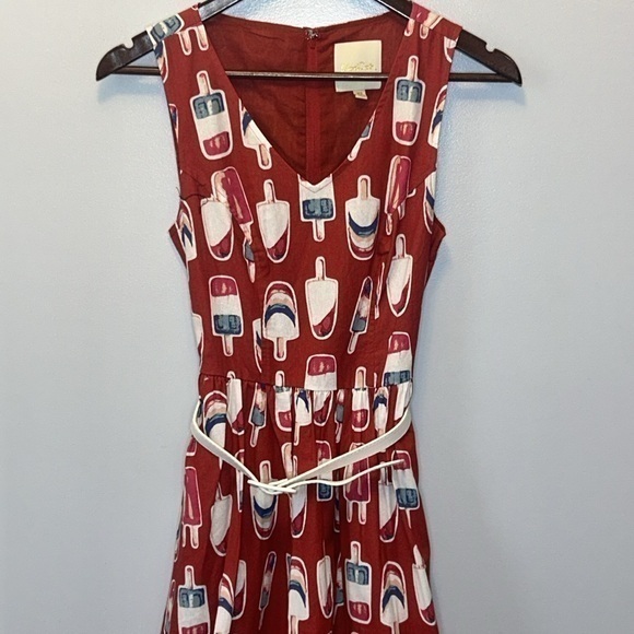 Modcloth Women's Red, White & Blue Belted Popsicle Novelty Pattern Dress Size XS - Picture 6 of 13